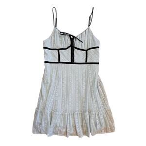 Urban Outfitters Blue Lace Mini Dress M Black Trim Ruffle Hem